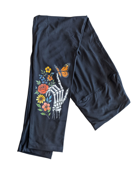 Flowers and Skelly Hand Leggings
